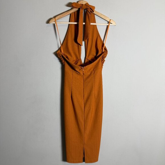 Saints + Secrets Halter Deep V Bodycon Dress Women's Small Rust Orange Vacation - Picture 8 of 14